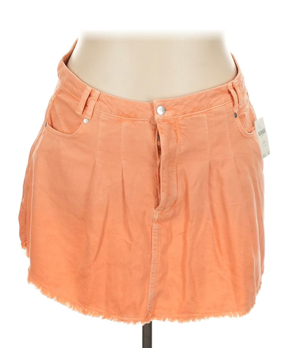 NWT Anthropologie Pilcro Pleated Micro Denim Mini Skirt Peach Orange